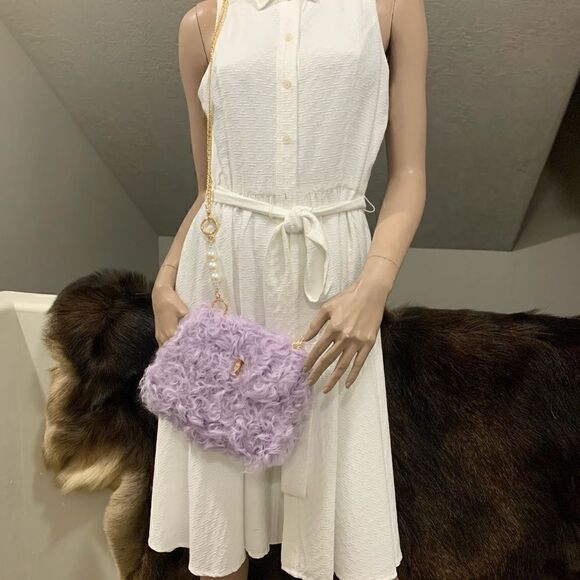 Handmade Genuine Curly Shearling Bamboo handle Bag/Shoulder Bag/Crossbody - Picture 10 of 16